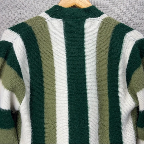 Vtg 60s Brent Montgomery Ward Cardigan Sweater Men S Green Striped Mohair Wool - Picture 8 of 10